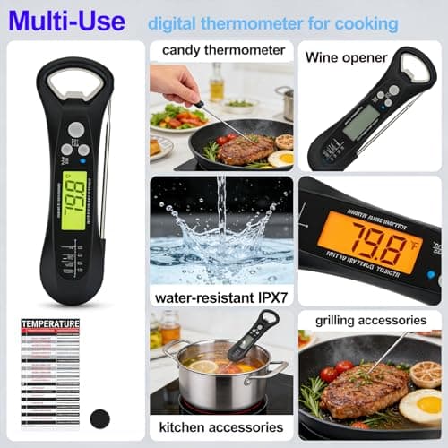 Instant Read Meat Thermometer for Cooking – Waterproof Digital Food Thermometer with Backlit LCD, Long Probe, Fast Accurate Kitchen Thermometer for BBQ, Grill, Candy & Oil (°C/°F) — view 5