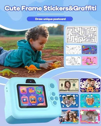 Dylanto Kids Camera Instant Print,1080P Kids Instant Cameras that Print Photos,Christmas Birthday Gifts for Girls Age 3-12,Portable Toy for 3 4 5 6 7 8 9 10 Year Old Girls Boys-Blue — view 2