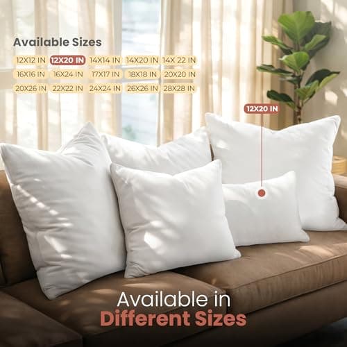 Utopia Bedding 12x20 Pillow Inserts, Set of 2, White – Indoor Decorative Throw Pillows for Bed, Sofa & Couch – Soft, Supportive & Fluffy Cushion Inserts — view 5