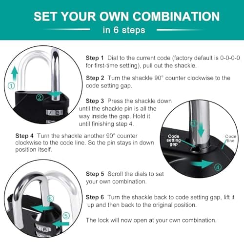 ZHEGE Combination Lock for Locker, 4 Digit Resettable Combo Lock (Sky Blue) — view 5