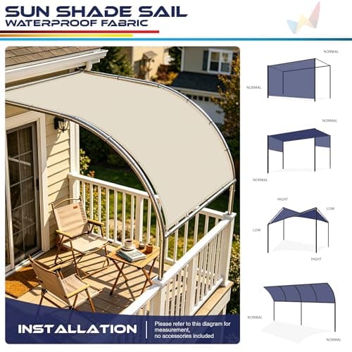 Windscreen4less 16' x 40' Waterproof Sun Shade Sail Straight Edge Outdoor Canopy Cover UV Block for Lawn Patio Backyard Garden Deck Pergola (Beige) — view 4