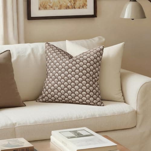 MIULEE Set of 2 Decorative Floral Throw Pillow Covers Neutral Vintage Fall Block Print Boho Farmhouse Cushion Covers for Modern Home Decor Couch Sofa Bed Living Room, 18x18 Inch, Chocolate Brown — view 4
