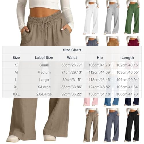 Rseomihvy Women's Cotton Linen Pants Summer Straight Wide Leg Trousers Drawstring Elastic Waist Loose Beach Vacation Outfits Black — view 3