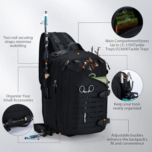 Goture Fishing Sling Bag, Black with 3*Green Handles 3600, Waterproof Heavy-Duty Multi-Pocket Unisex Angler Gear — view 2