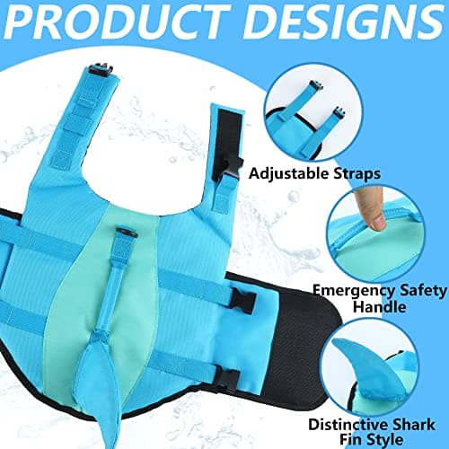 EMUST Large Dog Life Jacket, Pet Life Vests for Swimming, Small/Medium/Large Dog Flotation Vest with Rescue Handle for Water at Pool, Beach, Boating (XL,Pool Blue) — view 2