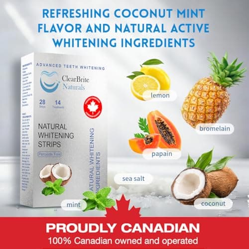 Proudly Canadian ClearBrite Naturals Whitening Strips, Peroxide Free, Coconut Mint Flavour, Natural Active Ingredients, 28 Strips (14 Treatments) — view 2
