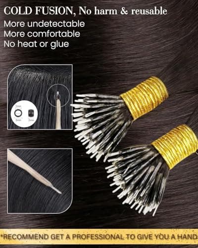 Hetto Nano Hair Extensions Real Human Hair Dark Brown 50g 50s 20 Inch