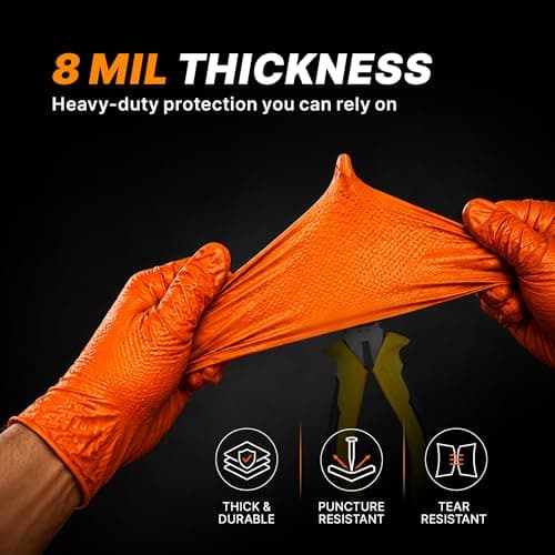 TitanFlex Heavy Duty Industrial Orange Nitrile Gloves, 8-mil, Gloves Disposable Latex Free with Raised Diamond Texture Grip, Powder Free, Rubber Glove, Mechanic Gloves,100-ct Box (Small) — view 3