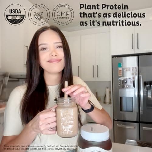 KOS Vegan Protein Powder Erythritol Free, Chocolate - Organic Pea Protein Blend, Plant Based Superfood Rich in Vitamins & Minerals - Keto, Dairy Free - Meal Replacement for Women & Men, 28 Servings