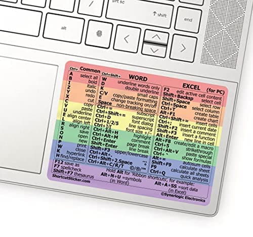 Synerlogic Word/Excel Windows Shortcut Sticker | Reference Guide Keyboard Shortcuts | Work from Home Essentials | Excel Shortcuts Cheat Sheet Laminated Vinyl (Rainbow/Small)