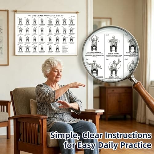 Tai Chi Chair Workout Chart, Chair Tai Chi for Seniors Wall Chart – 30-Day Seated Tai Chi Routine, Seated Exercise Poster for Beginners, Home Gym Decor, Unframed 2-Pack (10x8 Inch)