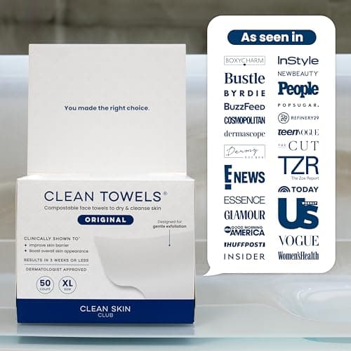 Clean Skin Club Clean Towels XL®, 100% USDA Biobased Face Towel, Disposable Face Towelette, Eczema Association Accepted, Makeup Remover Dry Wipes, Ultra Soft, 1 Pack, 50 Ct — view 10