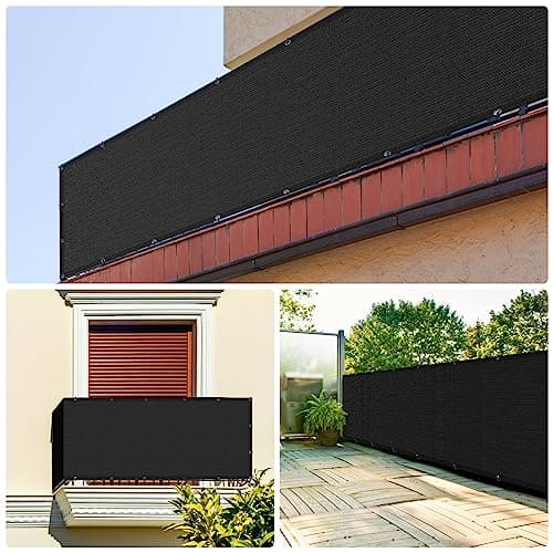 UIRWAY Privacy Screen Balcony Fence 3'x10', Garden Courtyard Privacy Fence Screen with Zip Ties UV Protection, for Animal Barriers, Decks, Patios, Outdoor Pools, Porches, Condo Railings - Black — view 4