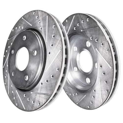 Detroit Axle - Front Brake Kit for Chrysler Town & Country Voyager Pacifica Dodge Grand Caravan Journey Ram C/V, Drilled & Slotted Brake Rotors Ceramic Brakes Pads Replacement 12.99" inch Rotor — view 6