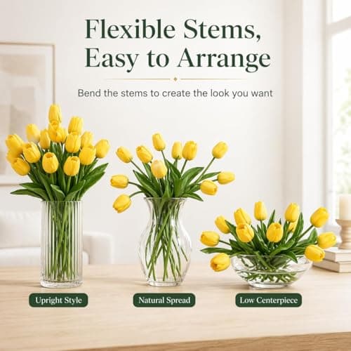 MACTING Yellow Artificial Tulip Flowers - 13.7" 30PCS Real Touch Fake PU Tulips Bouquet Faux Flowers for Floral Arrangements Table Centerpieces Kitchen Indoor Home Mothers Day Decorations — view 4