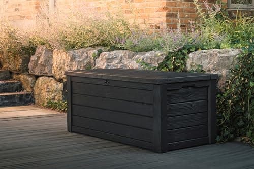 Keter Westwood 150 Gallon Resin Large Outdoor Storage Box for Patio Furniture, Outdoor Cushions, Garden Tools and Pool Floats, Dark Grey — view 5