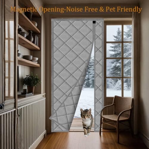 Wohomzy Thermal Door Curtain Fits Doors Size 36"x80"，Curtain Size 39"x82", Magnetic Insulated Side Open Keep Warm in Winter Cool in Summer,Gray — view 5