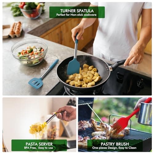 HOTEC 446°F Heat Resistant Silicone Kitchen Utensils, Cooking Utensil Set, Spatula Set, BPA Free, Kitchen Gadgets, Utensils Holder, Dishwasher Safe, 14pcs Multicolor — view 2