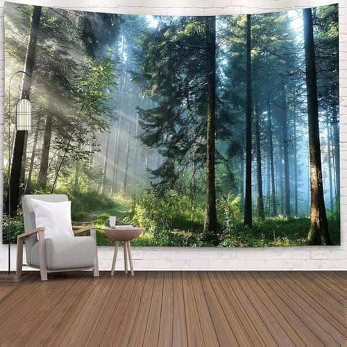 Jation Misty Forest Tapestry Sunshine Through Tree Nature Landscape Wall Tapestries Wall Hanging Poster Art for Home Headboard Dorm Decor (Forest, 200 * 150cm)