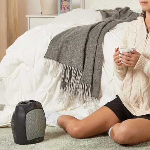 Amazon Basics Ceramic Space Heater, Portable Indoor Heating Solution, With Overheat and Tip-Over Protection, Thermostat, Non-Oscillating, 1500W, 7.52"D x 6.34"W x 9.45"H, Black — view 6