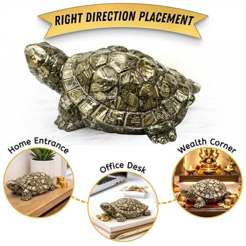 Amazing Gemstone Natural Pyrite Tortoise Turtle Figurine | Feng Shui Wealth & Good Luck Turtle | Prosperity & Positive Energy Crystal Healing Home Decor Gift — view 4