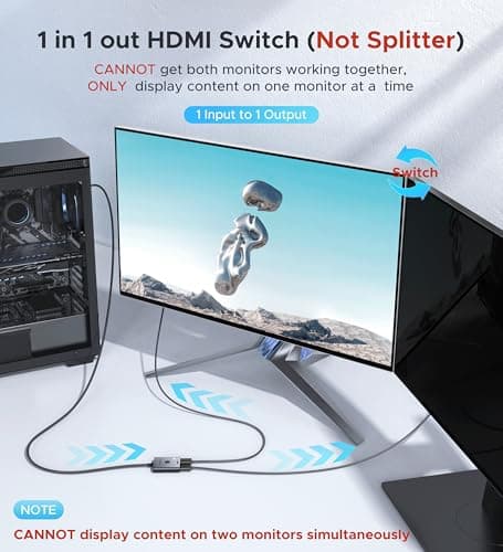 HDMI Switch 4K 60Hz, WARRKY HDMI Switcher 2 in 1 Out [Fixed Braided Cable] — view 2