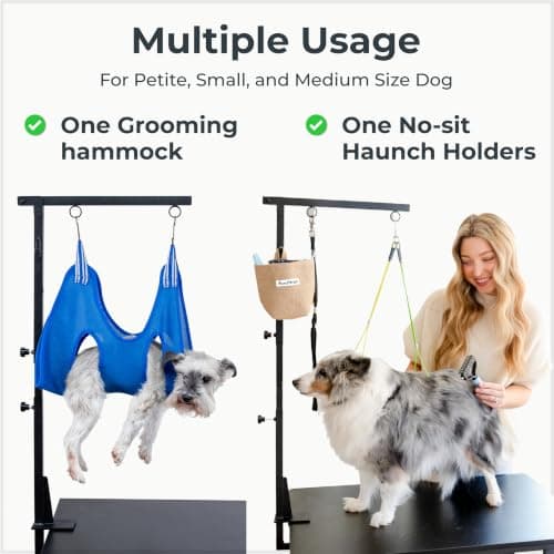 Dog Grooming Kit Adjustable Arm With Clamp: Height 26"-40", Small Dog Sling For Nail Trimming Hammock, no-sit Haunch Holder Leash Loops, Glove, Tool Hanging, Full Home Pet Grooming Supplies Kit, Cats — view 2