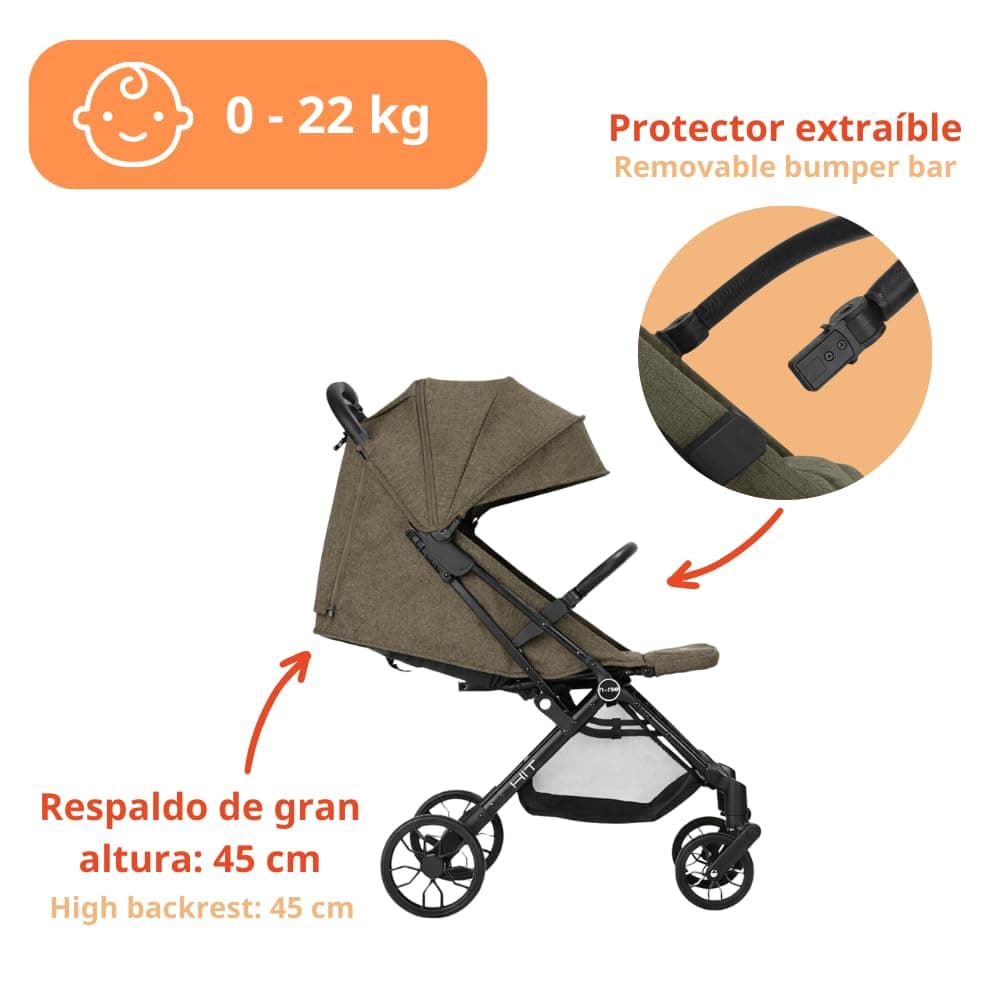 Nurse Hit Silla de Paseo Ligera hasta 22 kg, Plegado Compacto con Una Mano, Asa de Transporte, Respaldo Reclinado, Capota Extensible, Verde — view 2