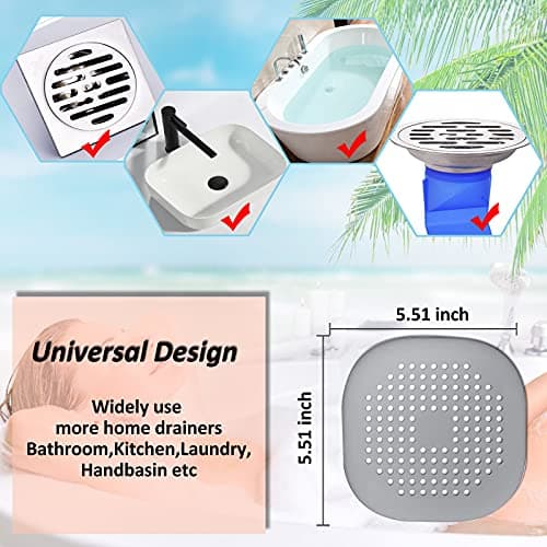Bovinde Hair Drain Catcher,Square Cover for Shower 2 Pack (Sliver Grey) — view 4