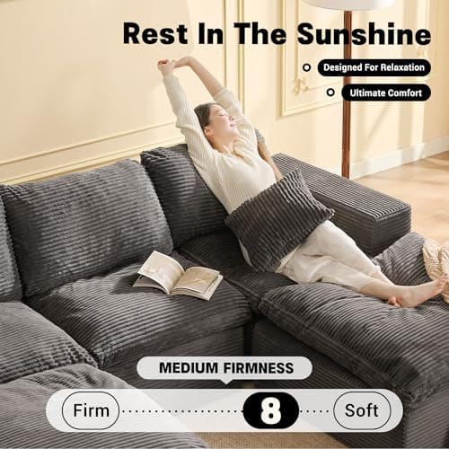 EJC 106.3” Sectional Couches for Living Room, Set of Cloud Couch, Modular Sectional Sofa, Convertible Sofas Bed, Deep Seat Sofa, U Shaped Cozy Sofa Furniture Set, Corduroy, Gray — view 3