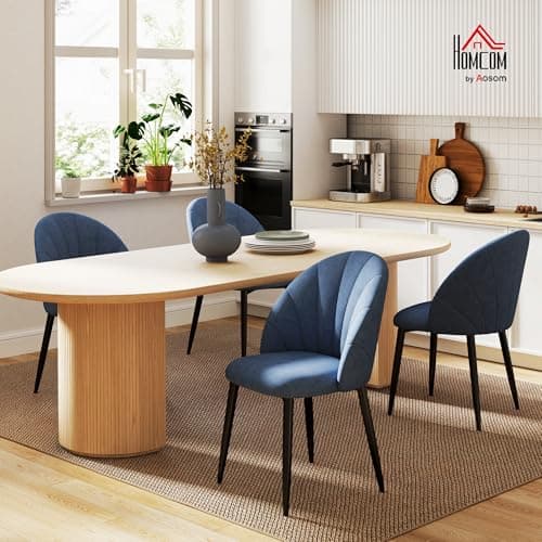 HOMCOM Dining Chairs Set of 4, Modern Upholstered Kitchen Chairs with Metal Legs, Shell Backrest and Padded Seat, Side Chairs for Dining Room, Bedroom, Living Room, Blue