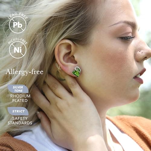 Leafael Infinity Love Heart Stud Earrings for Women, August Birthstone Crystal Peridot Green, Gifts for Mom, Wife, and Her, Silver Tone