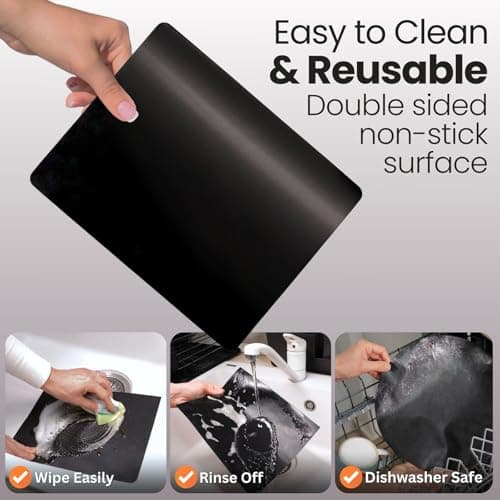 Buself Toaster Oven Liner – Compatible with Breville, Cuisinart, Black & Decker, Dash, and More – Nonstick Heat Resistant Reusable Air Fryer Liners, PFOA & BPA Free, 9x11", 4 Pack, Black — view 3