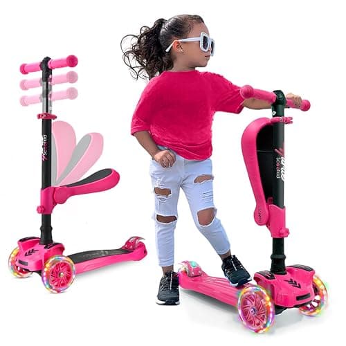 Hurtle Kids Scooter, 3 Wheel Scooter for Kids, Foldable Kick Scooter for Child & Toddlers Ages 3-12, Adjustable Height and LED Light Up Wheels