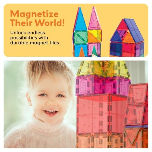 PicassoTiles 60 Piece Set 60pcs Magnet Building Tiles Clear Magnetic 3D Blocks Construction Playboards - Creativity Beyond Imagination, Inspirational, Recreational, Educational, Conventional — view 4
