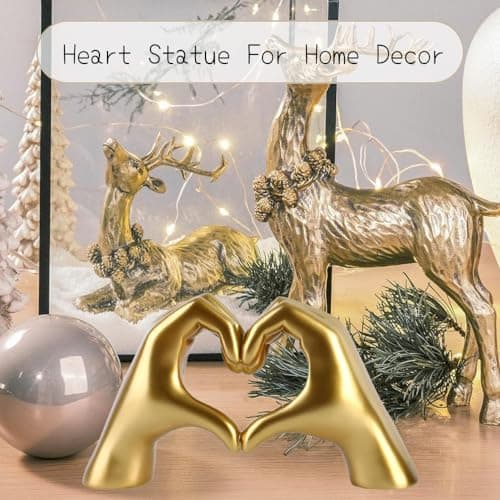 MHOOW Large Gold Heart Hands Sculpture, Resin Modern Love Finger Statue for Bedroom Living Room Table Decor, Gift for Women Anniversary — view 3