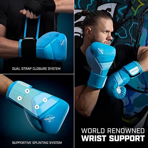 Hayabusa T3 Boxing Gloves for Men and Women Wrist and Knuckle Protection, Dual-X Hook and Loop Closure, Splinted Wrist Support, 5 Layer Foam Knuckle Padding - Neon Blue, 16oz — view 3