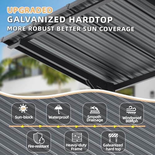 U-MAX 8' x 5' Outdoor Lean to Grill Gazebo Hardtop Pergola for Patio, 5x8 Freestanding Carport Pergolas and Gazebos Clearance, Small Heavy Duty Galvanized Steel Roof Awnings for Decks, Backyard — view 6