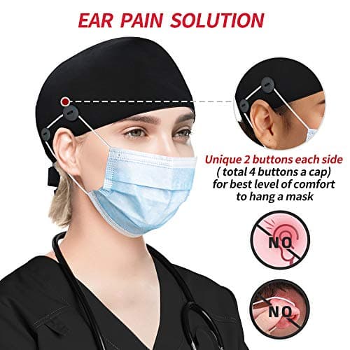 ABAMERICA Working Caps with Button and Sweatband, Adjustable Working Hats for Women Men, One Size(Tie Back or Toggle), A-90 2pack Black+ Black, 1-2 — view 2