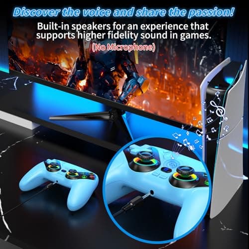 Gamrombo LED Wireless Controller for PS5, Compatible with PS5 Pro/Slim/PC, Dual Vibration, Macro/Turbo Function, 3.5mm Audio Jack - Blue — view 5