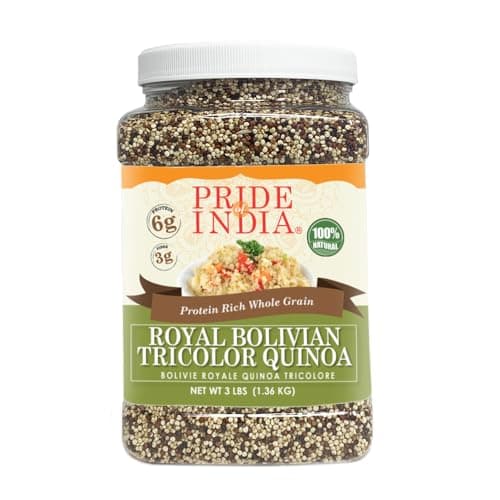 Pride Of India - Natural Three Color Bolivian Royal Quinoa - Protein Rich Whole Grain Jar, 3 pound (1.5 Kilo) Jar (2.2 Pound + 50% Extra Free = 3 Pounds Total)