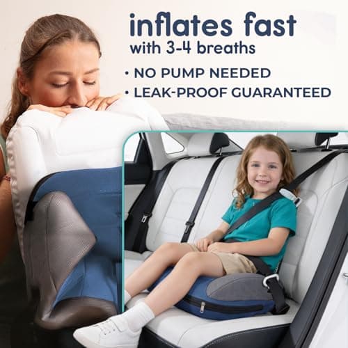 Hiccapop UberBoost Inflatable Booster Car Seat | Travel Booster Car Seat | Portable Booster Seat for Toddlers, Kids, Child (Navy/Gray) — view 3