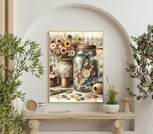 Accompany Wind 5D Diamond Painting Kits for Adults -Vintage Sewing Room with Buttons Jar Full Drill Diamond Art Craft Kits for Adults - Diamond Art Kits for Home Wall Decor 12×16 Inch — view 7