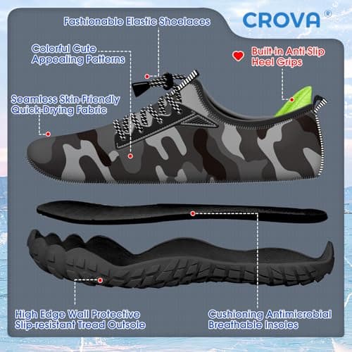 CROVA Built-in Heel Grips Water Shoes for Kids Girls Boys Hiking Shoes Wide Barefoot Swim Beach Pools Slip-On Quick Dry Lightweight for Big Little Kids Toddler — view 7