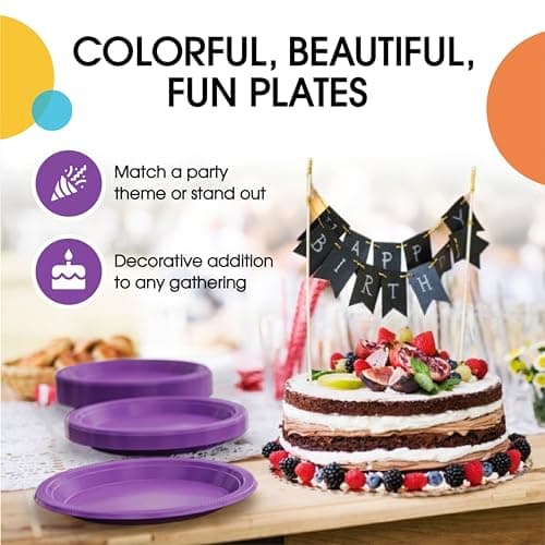 Exquisite Purple Plastic Plates for Party 10" Purple Disposable Plates for Party Supplies 50 Pcs Disposable Dinner Plate Heavy Duty 350 GSM Plate Sets, Plastic Dinnerware Sets — view 4
