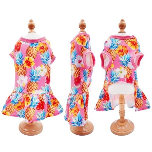 JpGdn 2PCS/Pack Hawaiian Dog Dresses Pink Green for Medium Dogs Girl Female Summer Skirts Pet Sundress Pineapple Toucan Flamingo Soft Lightweight Stretchy Holiday Party Beach M — view 4