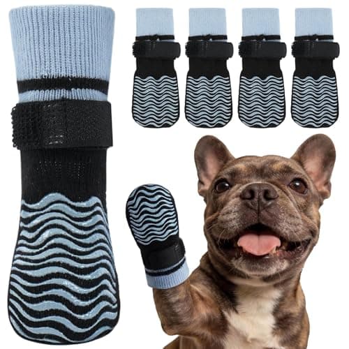 Kuoser Non Slip Dog Socks for Hardwood Floors, Dog Grippy Socks with Double-Sided Traction, Anti Slip Dogs Booties Paw Protectors to Prevent Licking Paws for Small Medium Large Senior Dogs, 4 Pack-M