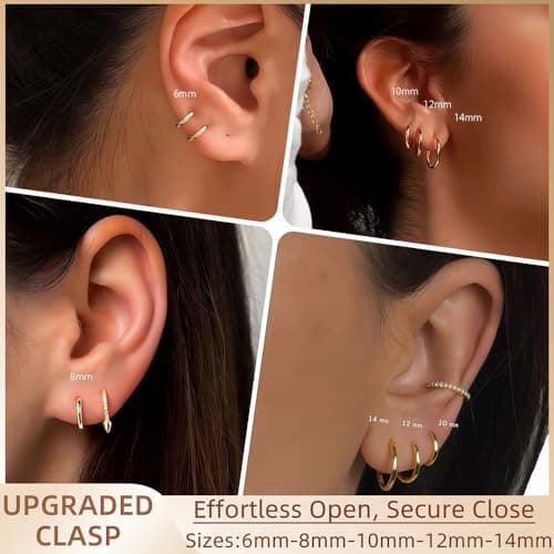 5 Pairs Small Gold Huggie Hoop Earrings Set Women 14K Gold Plated Cartilage Earrings Hypoallergenic Lightweight Stainless Steel Earrings 2nd 3rd Hole Cute Multiple Piercing Stack Jewelry Trendy Gift — view 2