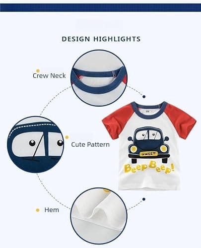 Winzik Boys Shirt Toddler Shirts Kids Boys’ Short Sleeve 3-Pack Crewneck Excavator T-Shirt Summer Clothes 18M-8Y(3-4T, Car Truck Crane) — view 5