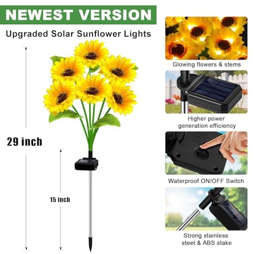 Solar Lights Outdoor Garden Decor,4 Pack with 24 Sunflower Lights,Solar Flowers Lights Waterproof,Birthday Gifts for Mom Women Grandma,Outside Decorative Stakes Light for Landscape Yard Patio Lawn — view 2